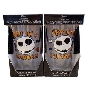 Disney The Nightmare Before Christmas Lot of 2 Glass Tumblers NWT Jack Skeleton